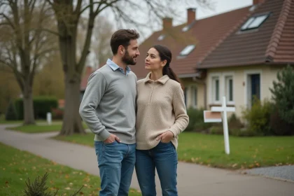 Couple hésitant devant leur maison à vendre avant 5 ans de propriété