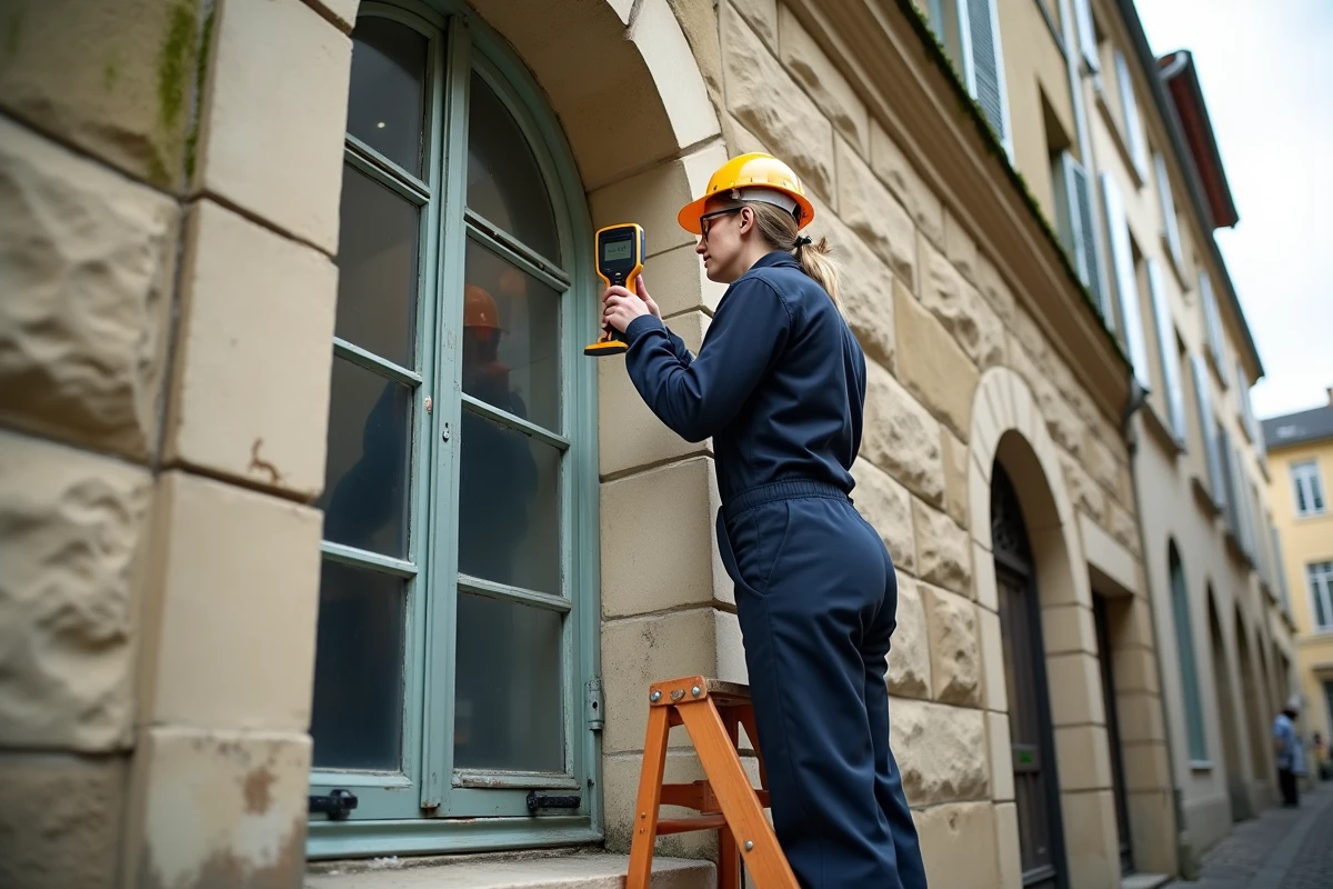 Diagnostic thermique de l'encadrement d'une fenêtre cintrée sur la façade en tuffeau d'une maison ancienne