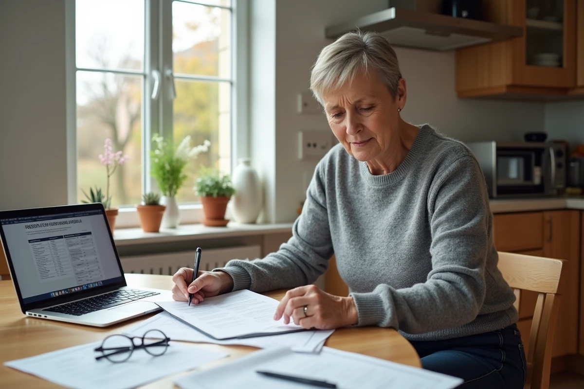 Femme consultant des documents fiscaux pour déduction d'impôt liée au changement de fenêtres