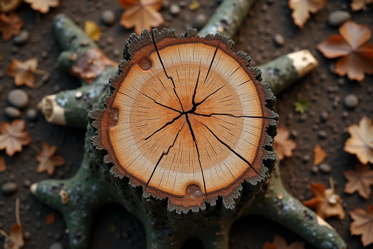 Gros plan d'une vieille souche d'arbre avec racines exposées dans un jardin avant enlèvement