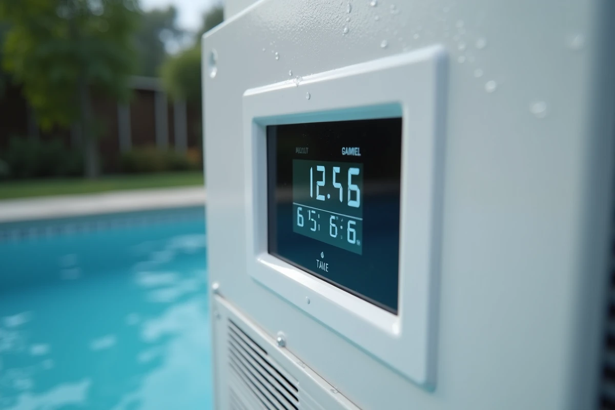 Panneau de commande numérique d'une pompe à chaleur pour piscine avec affichage de température