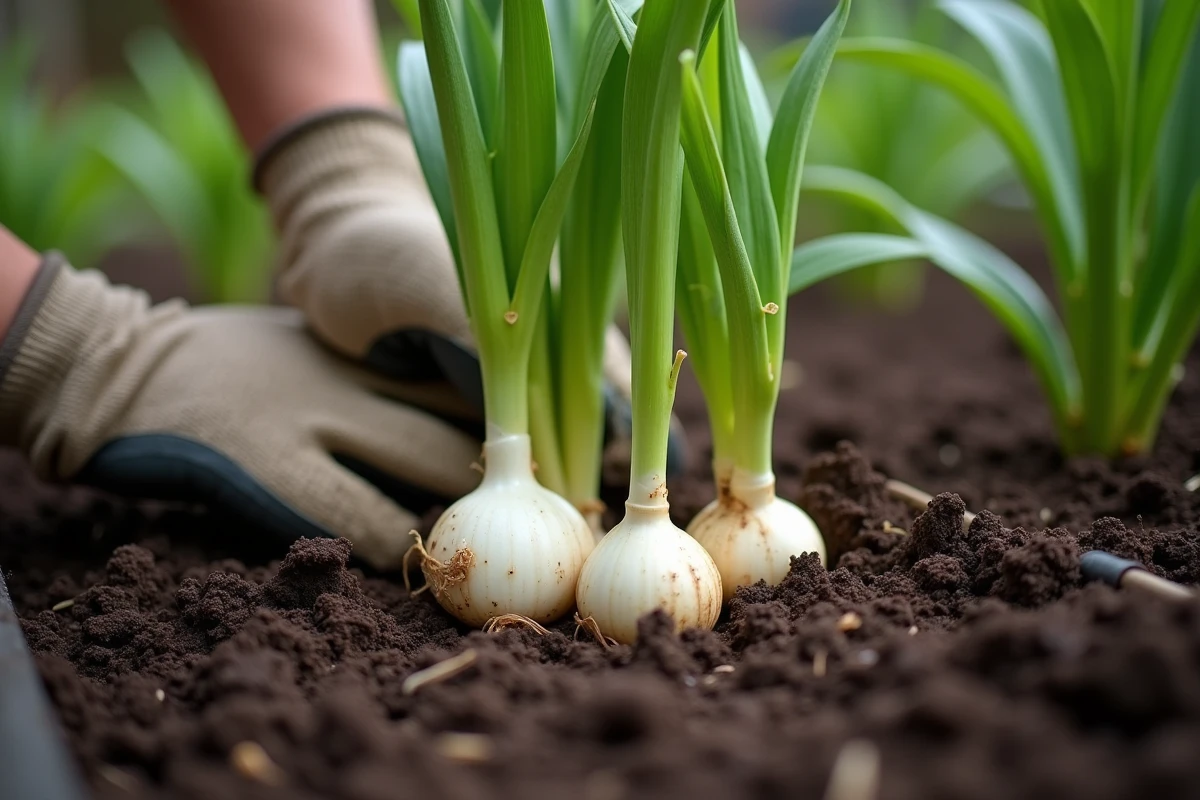 Bulbes de lys blancs replantés dans une terre riche pour encourager la floraison annuelle